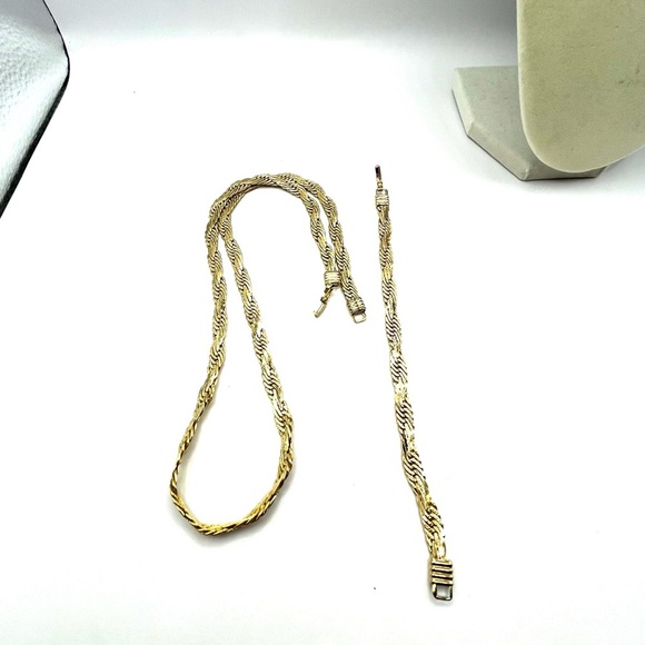 Chunky Statement Necklace and Bracelet SET Gold Tone Interlocking Links Unisex - Picture 10 of 10